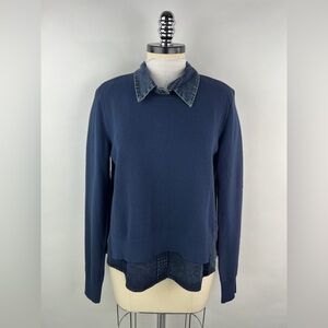 💚 3348. Denim With Knit Contrast Collared Top